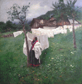 Donna che ritira il bucato